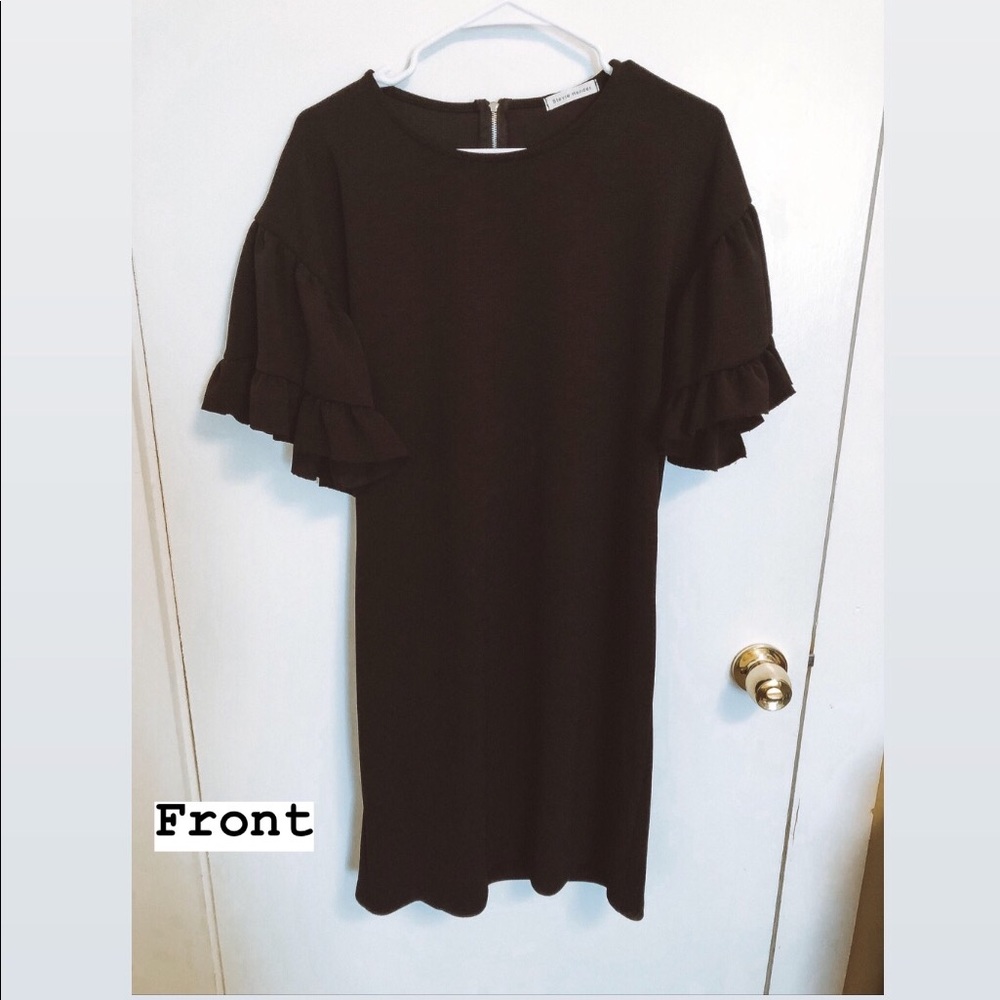 Stevie Hender Ruffled Sleeve Black Dress